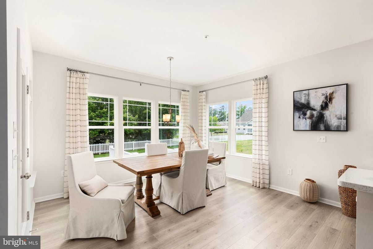 Dining room, Interior, Pendant Lights, Wood Texture Flooring