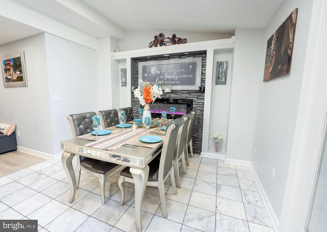 Dining room, Fireplace, Interior, Wood Texture Flooring