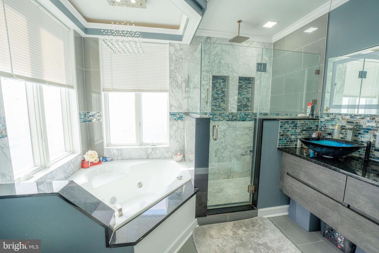 Bathroom, Glass Shower, Interior, Marble Walls, Recessed Lighting