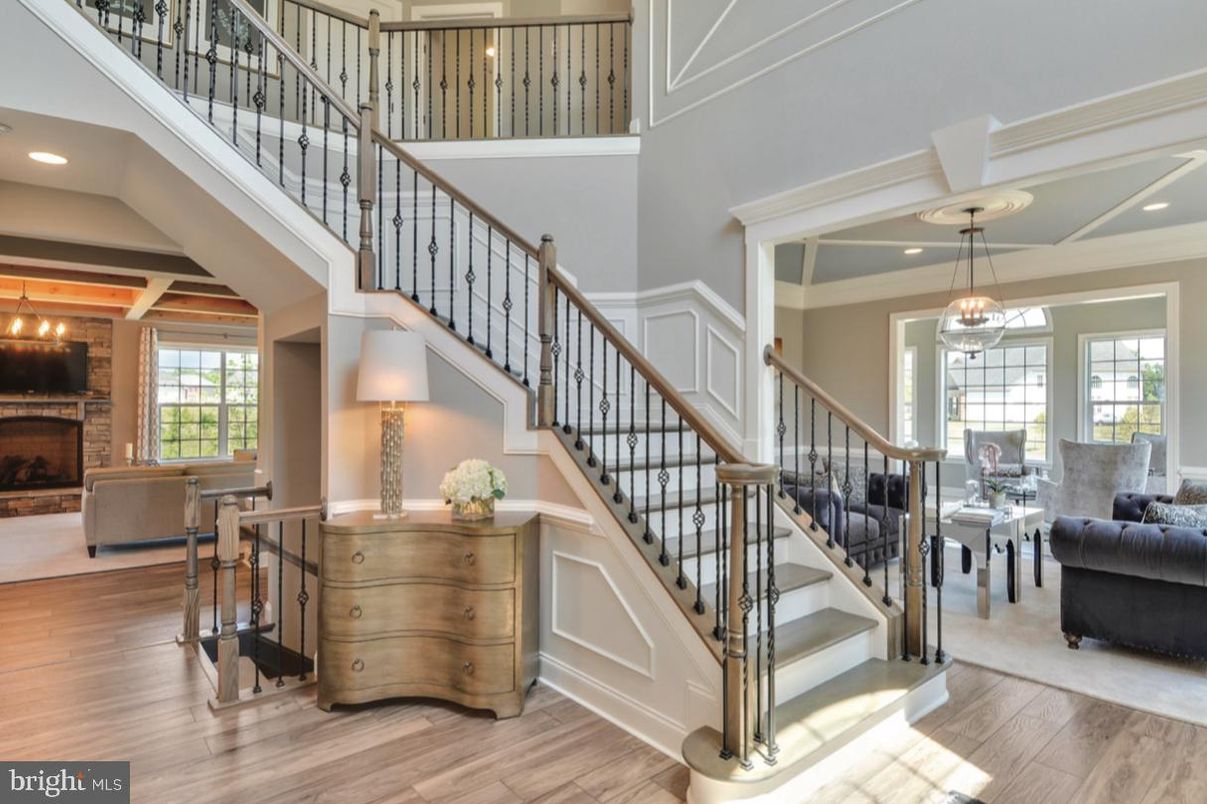 Chandelier, Fireplace, Interior, Living room, Pendant Lights, Recessed Lighting, Wood Texture Flooring