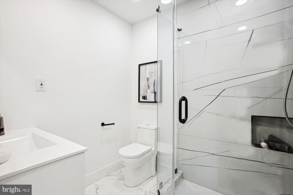 Bathroom, Glass Shower, Interior, Marble, Recessed Lighting