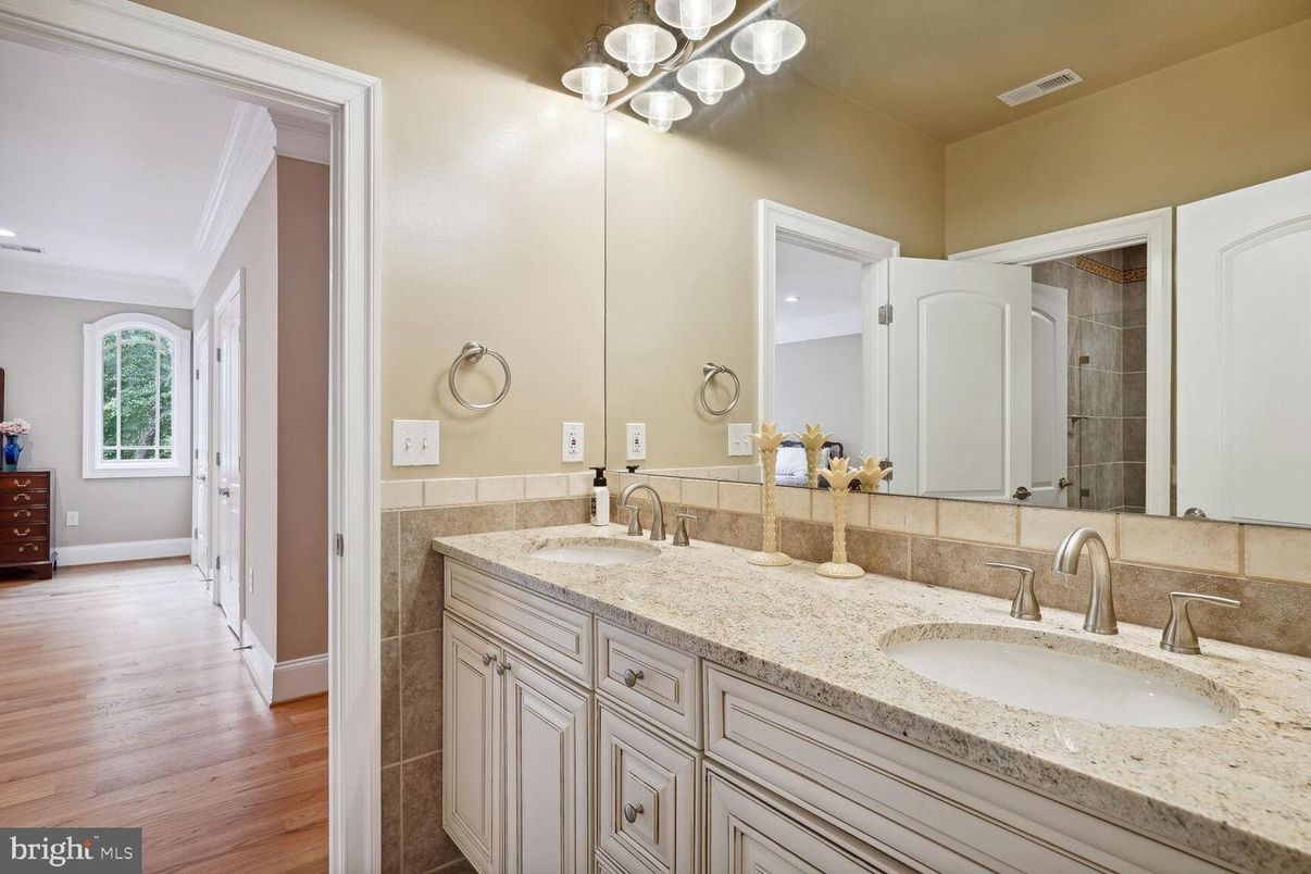 Bathroom, Dual Sink Vanities, Interior, Wood Texture Flooring