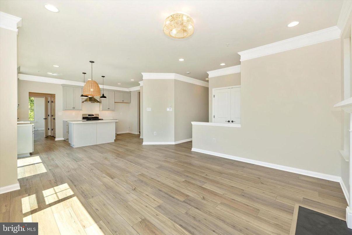 Interior, Kitchen, Pendant Lights, Recessed Lighting, Wood Texture Flooring