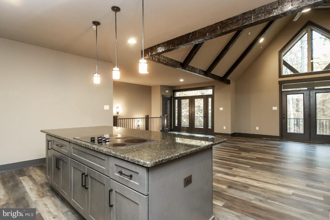 Interior, Kitchen, Pendant Lights, Recessed Lighting, Wooden Beams, Wood Texture Flooring