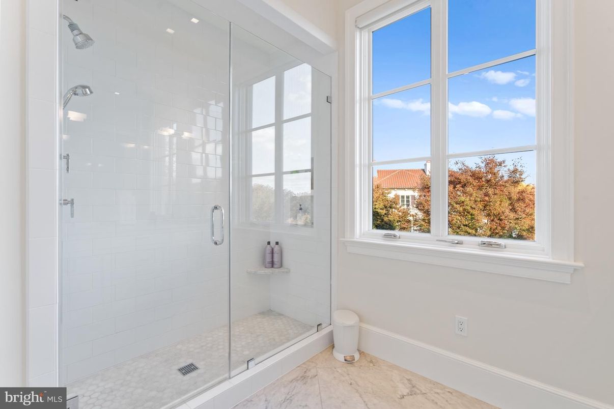 Bathroom, Glass Shower, Interior, Marble, Recessed Lighting
