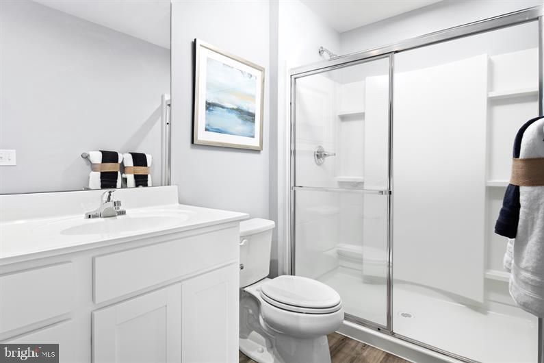 Bathroom, Glass Shower, Interior, Wood Texture Flooring