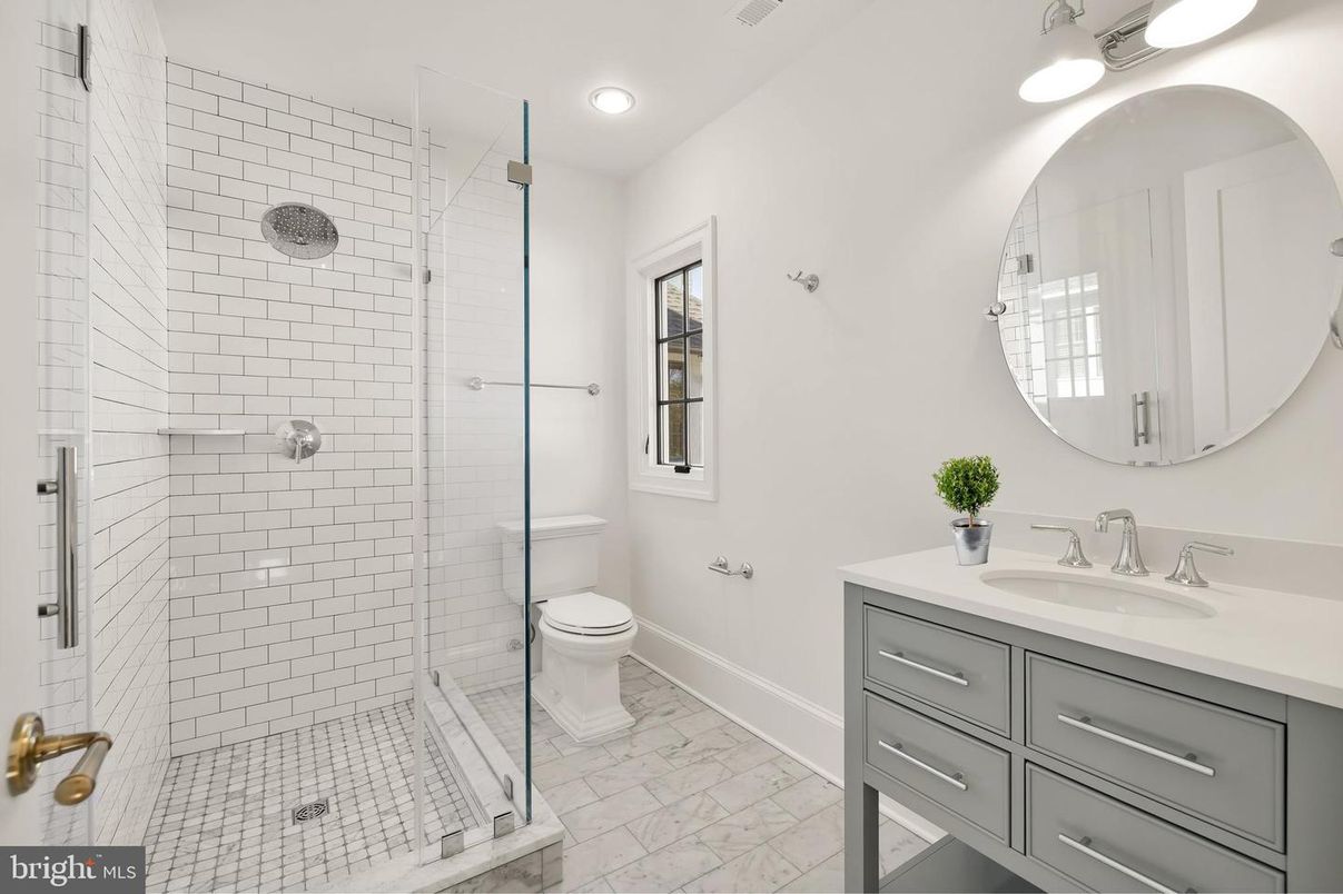 Bathroom, Glass Shower, Interior, Marble, Recessed Lighting