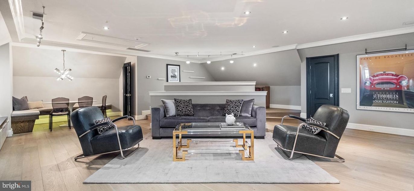 Dining room, Fireplace, Interior, Living room, Pendant Lights, Recessed Lighting, Wood Texture Flooring