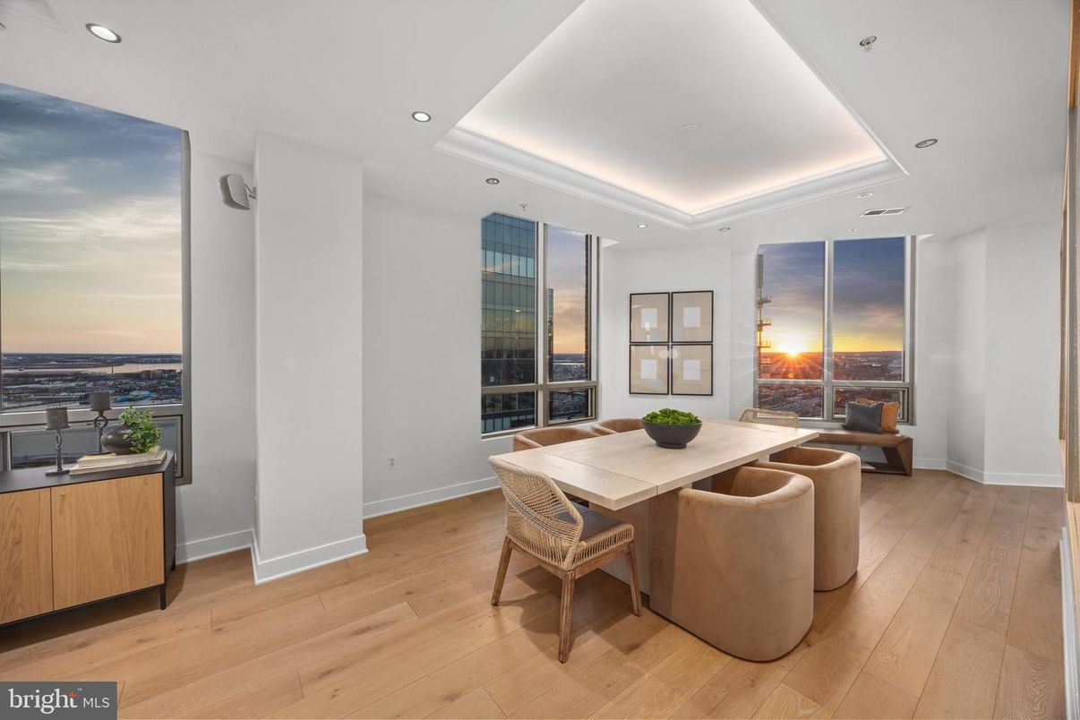 Dining room, Interior, Recessed Lighting, Wood Texture Flooring