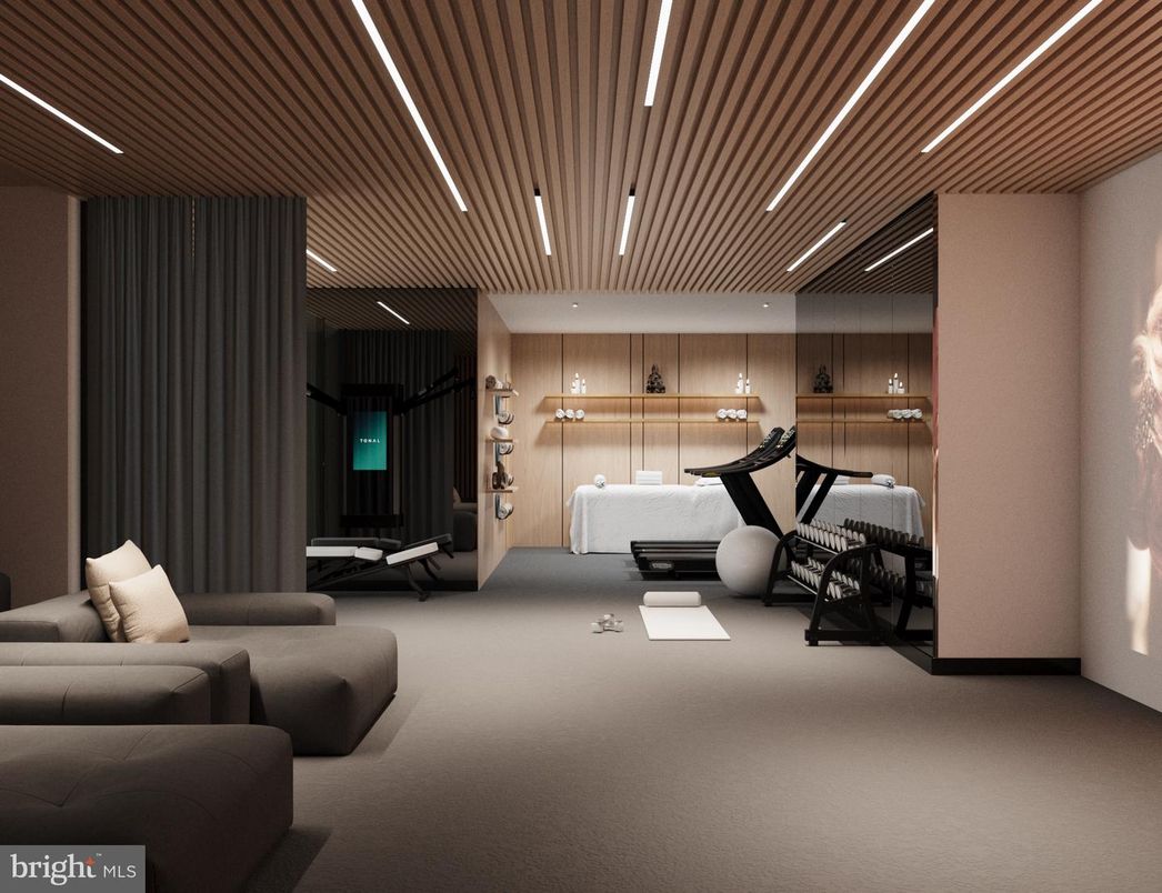 Fitness Equipment, Interior, Living room, Recessed Lighting, Wooden Walls