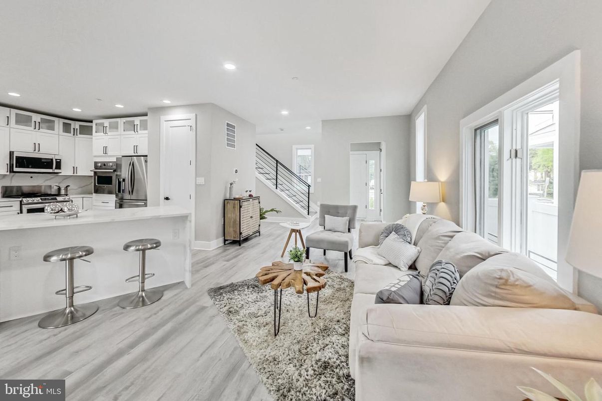 Interior, Kitchen, Living room, Recessed Lighting, Stainless Steel Appliances, Wood Texture Flooring