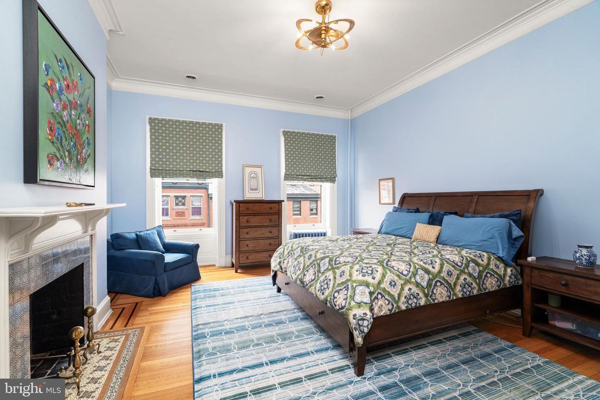 Bedroom, Fireplace, Interior, Wood Texture Flooring