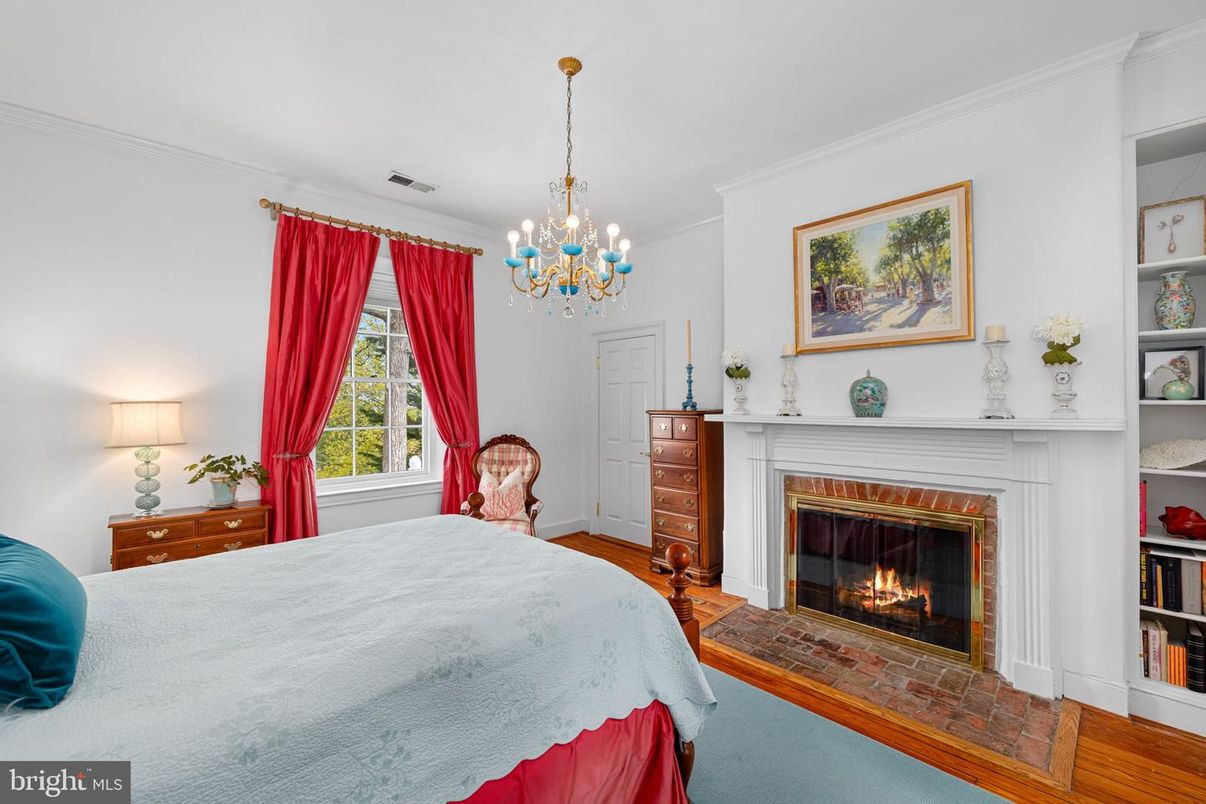 Bedroom, Chandelier, Fireplace, Interior
