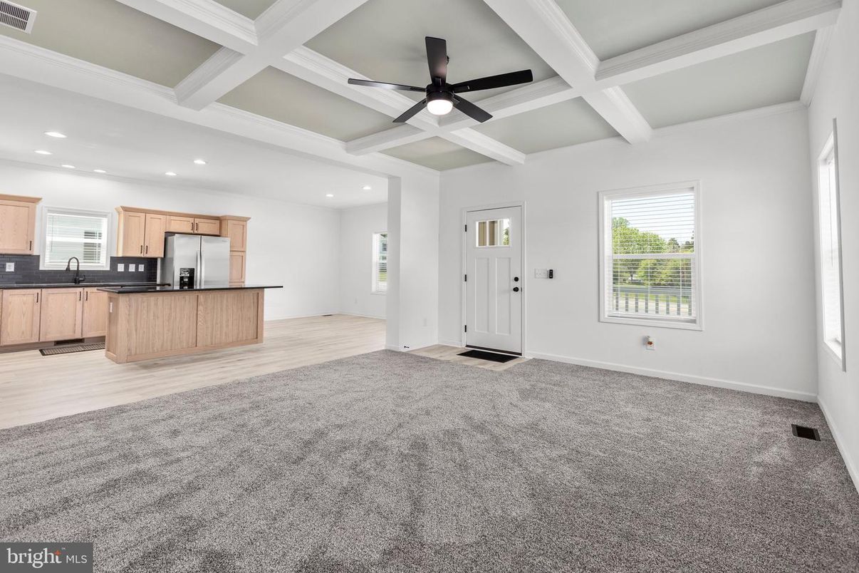 Empty room, Interior, Kitchen, Recessed Lighting, Wood Texture Flooring