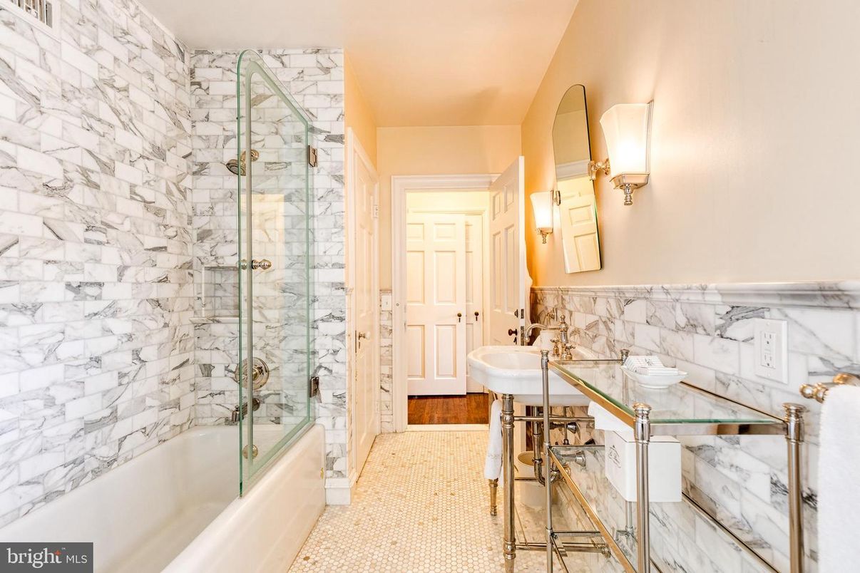 Bathroom, Glass Shower, Interior, Marble Walls
