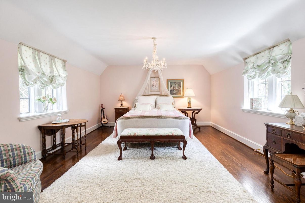 Bedroom, Chandelier, Interior, Wood Texture Flooring