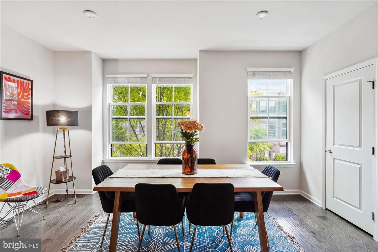 Dining room, Interior, Recessed Lighting, Wood Texture Flooring