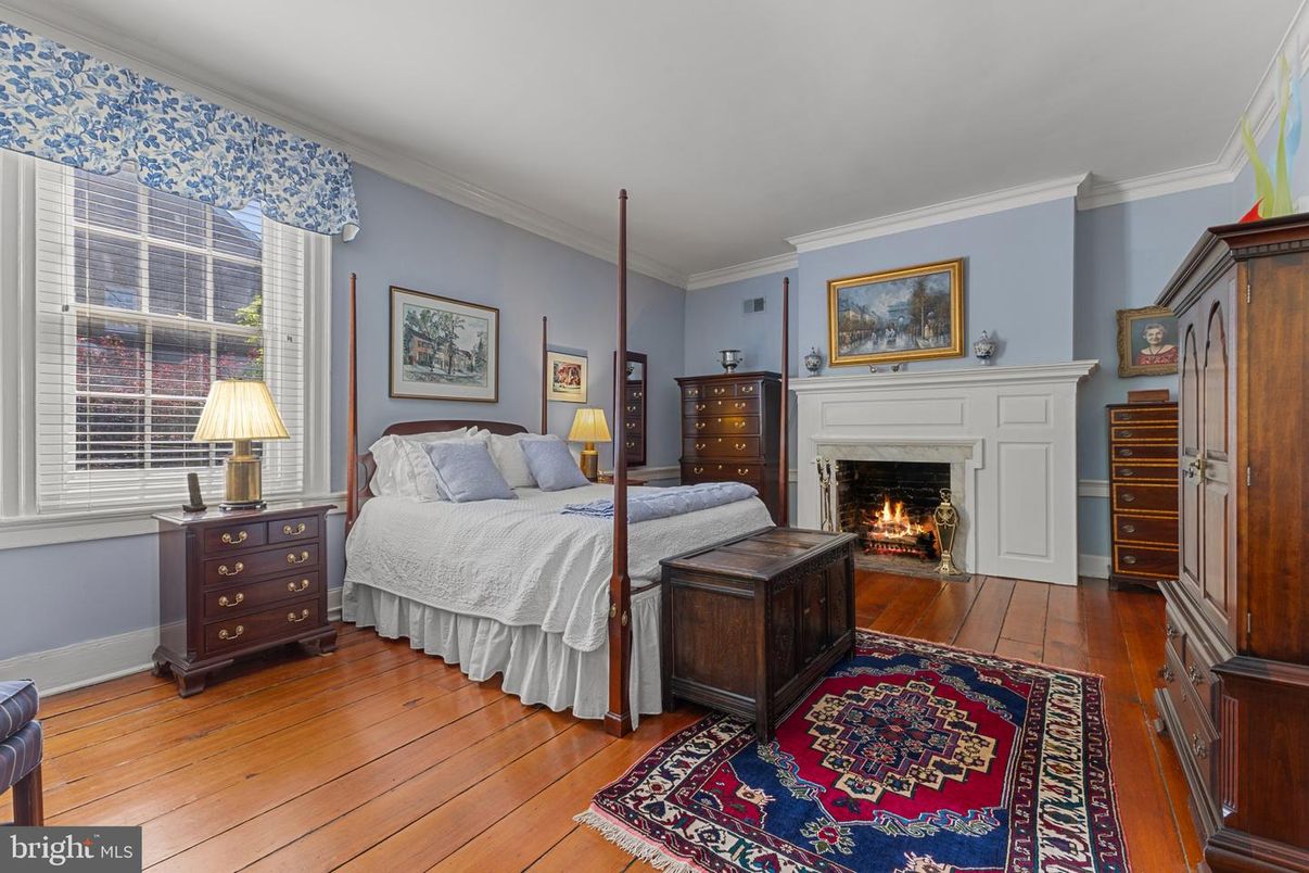 Bedroom, Fireplace, Interior, Wood Texture Flooring