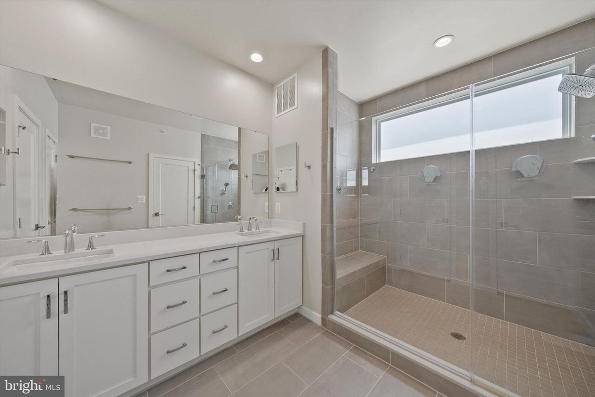 Bathroom, Dual Sink Vanities, Glass Shower, Interior, Recessed Lighting