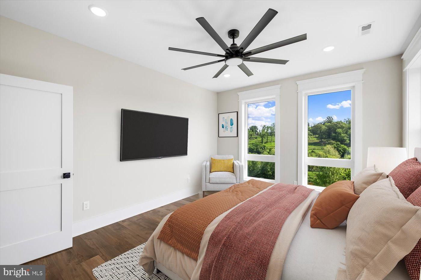 Bedroom, Interior, Recessed Lighting, Wood Texture Flooring