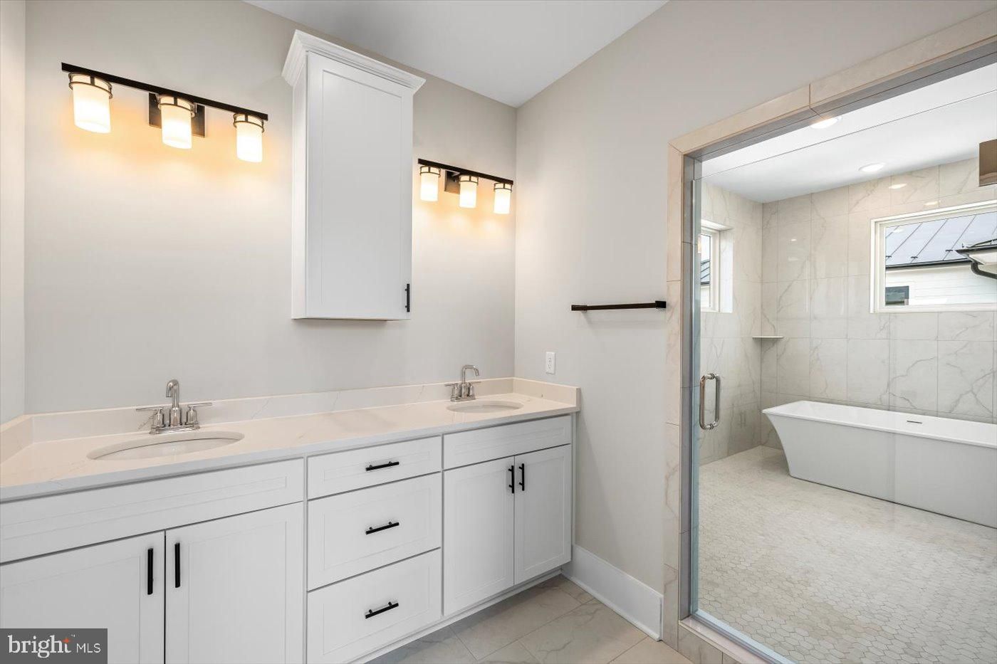 Bathroom, Dual Sink Vanities, Free Standing Baths, Glass Shower, Interior, Marble, Marble Walls