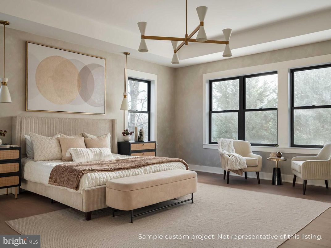 Bedroom, Interior, Pendant Lights, Wood Texture Flooring