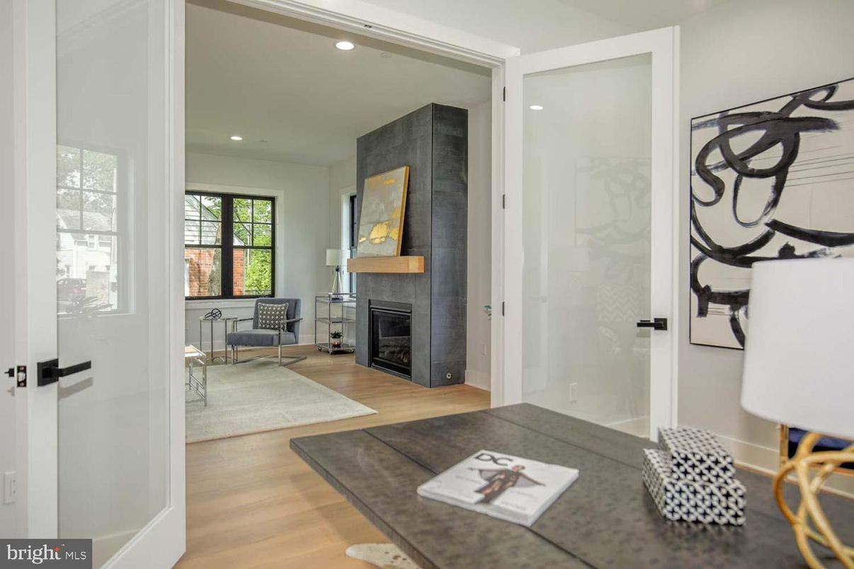 Fireplace, Interior, Recessed Lighting, Wood Texture Flooring