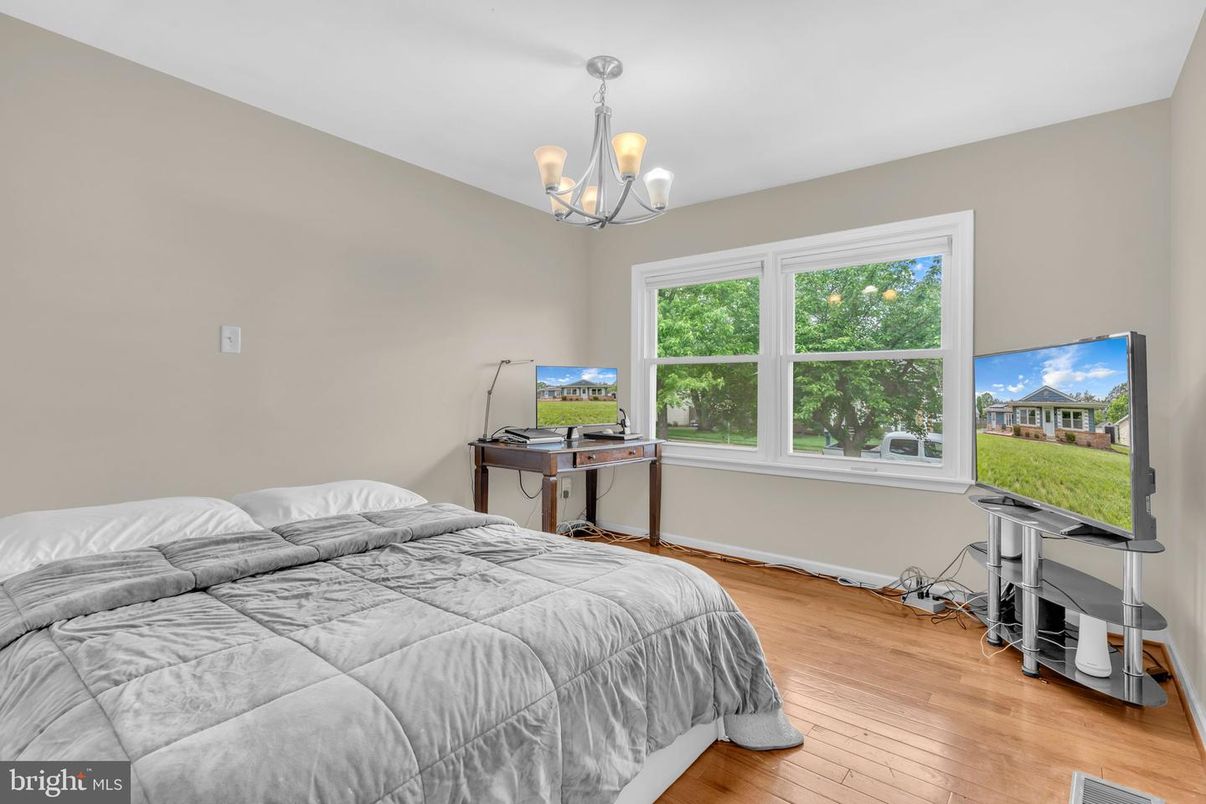 Bedroom, Chandelier, Interior, Wood Texture Flooring