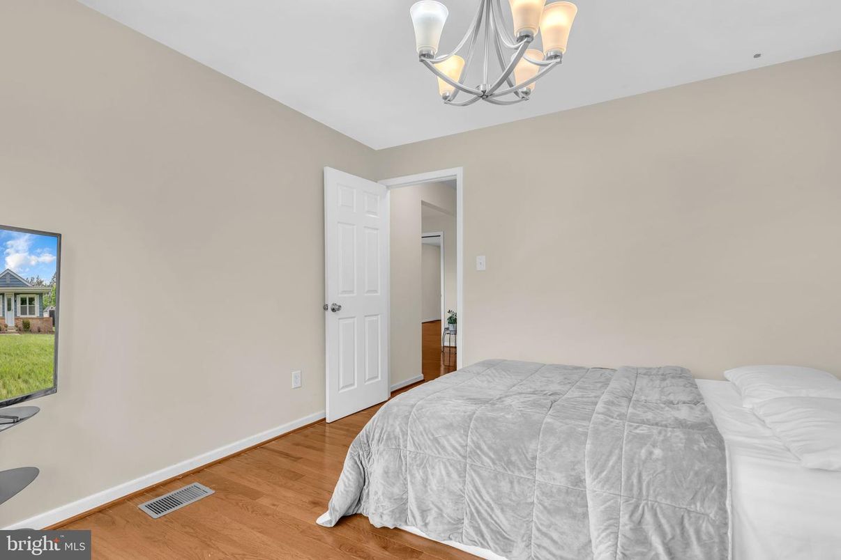 Bedroom, Chandelier, Interior, Wood Texture Flooring