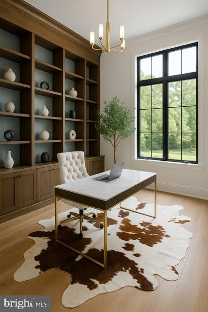 Home Office, Interior, Pendant Lights, Wood Texture Flooring