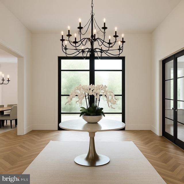 Chandelier, Dining room, Interior, Wood Texture Flooring