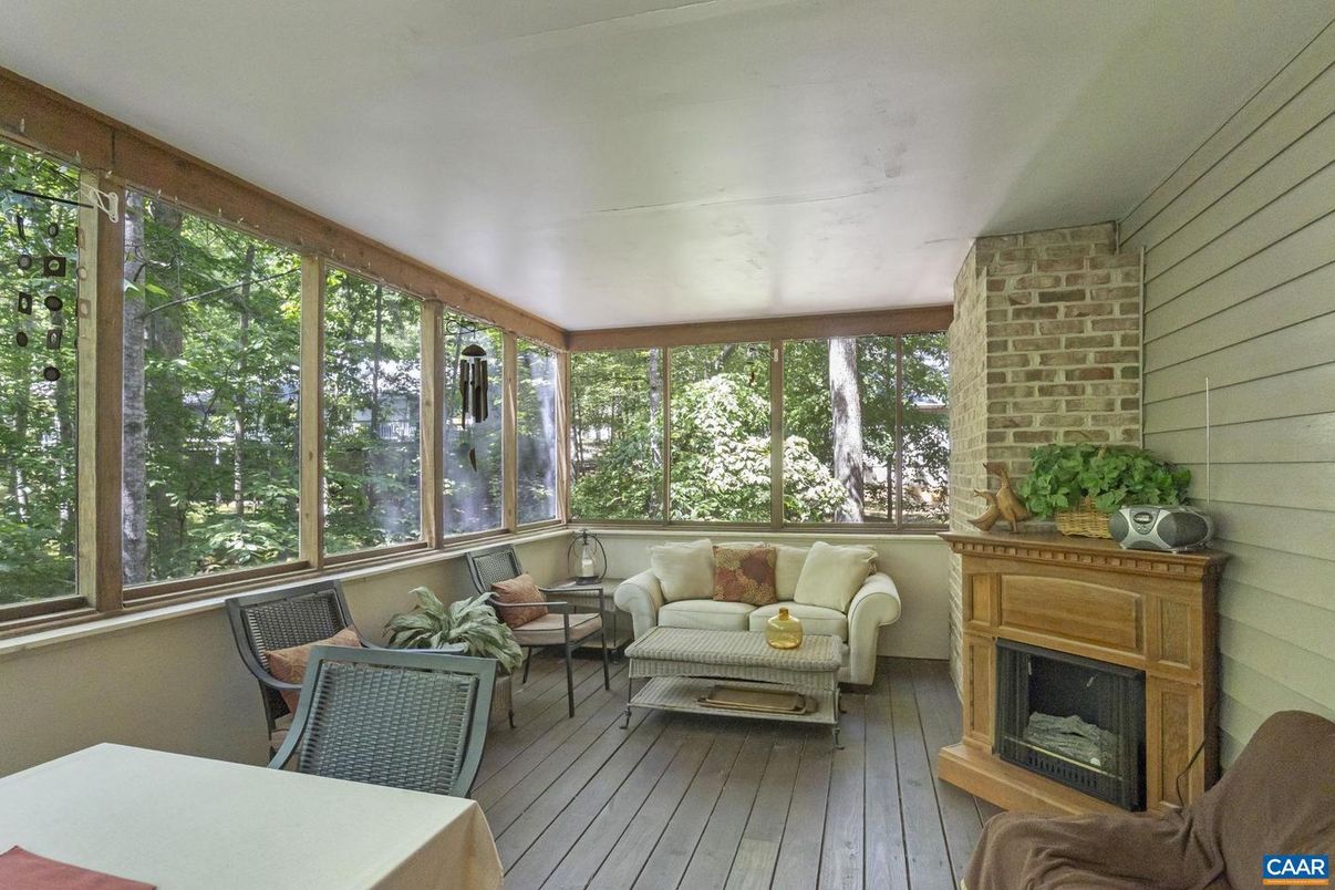 Fireplace, Interior, Living room, Stone Walls, Sun Room, Wood Texture Flooring