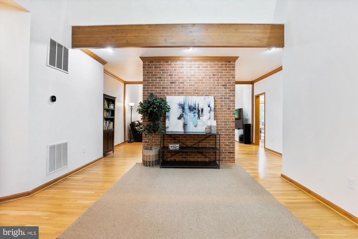 Interior, Recessed Lighting, Stone Walls, Wooden Beams, Wood Texture Flooring