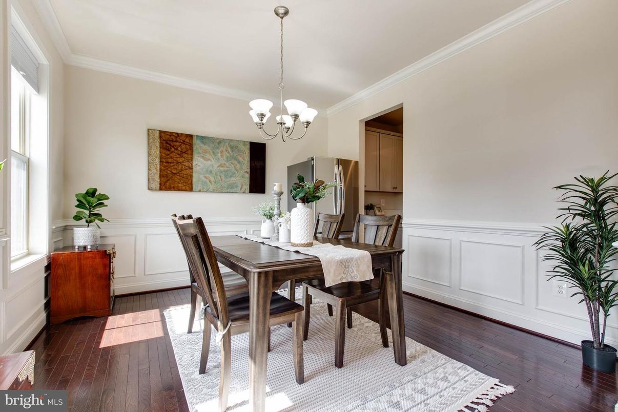 Chandelier, Dining room, Interior, Wood Texture Flooring