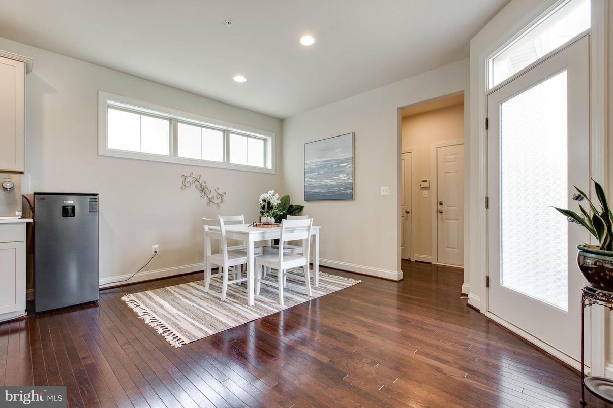 Dining room, Interior, Recessed Lighting, Wood Texture Flooring