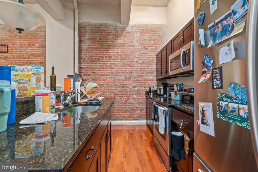 Interior, Kitchen, Stone Walls, Wood Texture Flooring