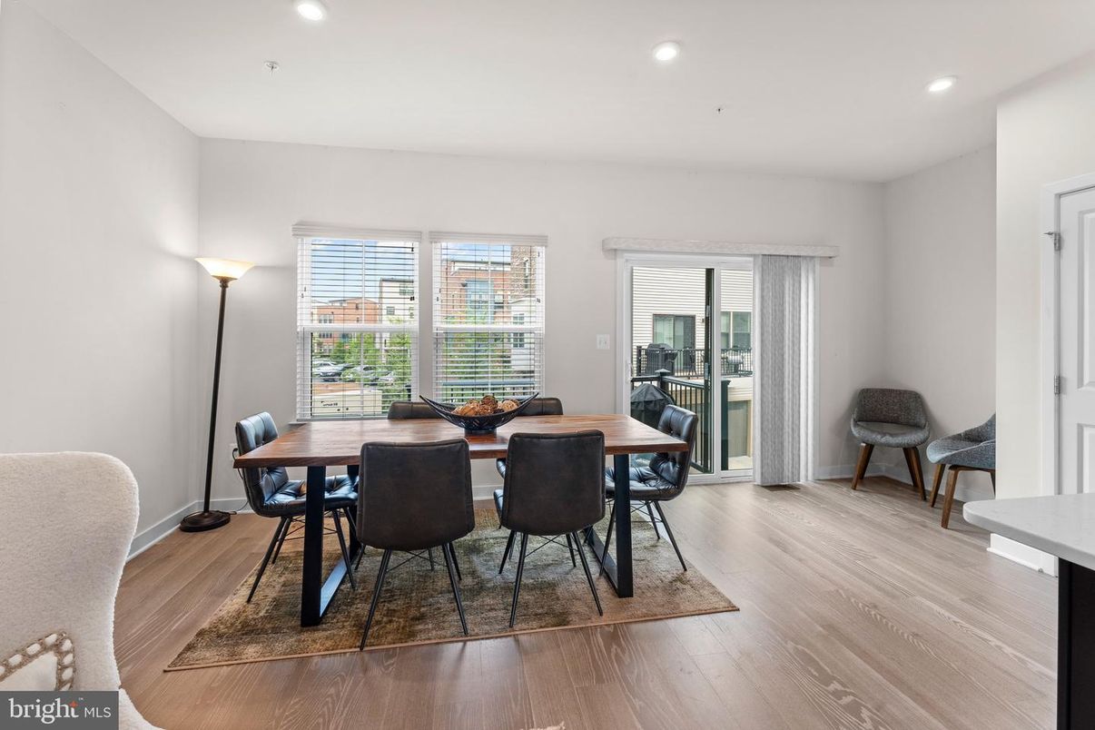 Dining room, Interior, Recessed Lighting, Wood Texture Flooring