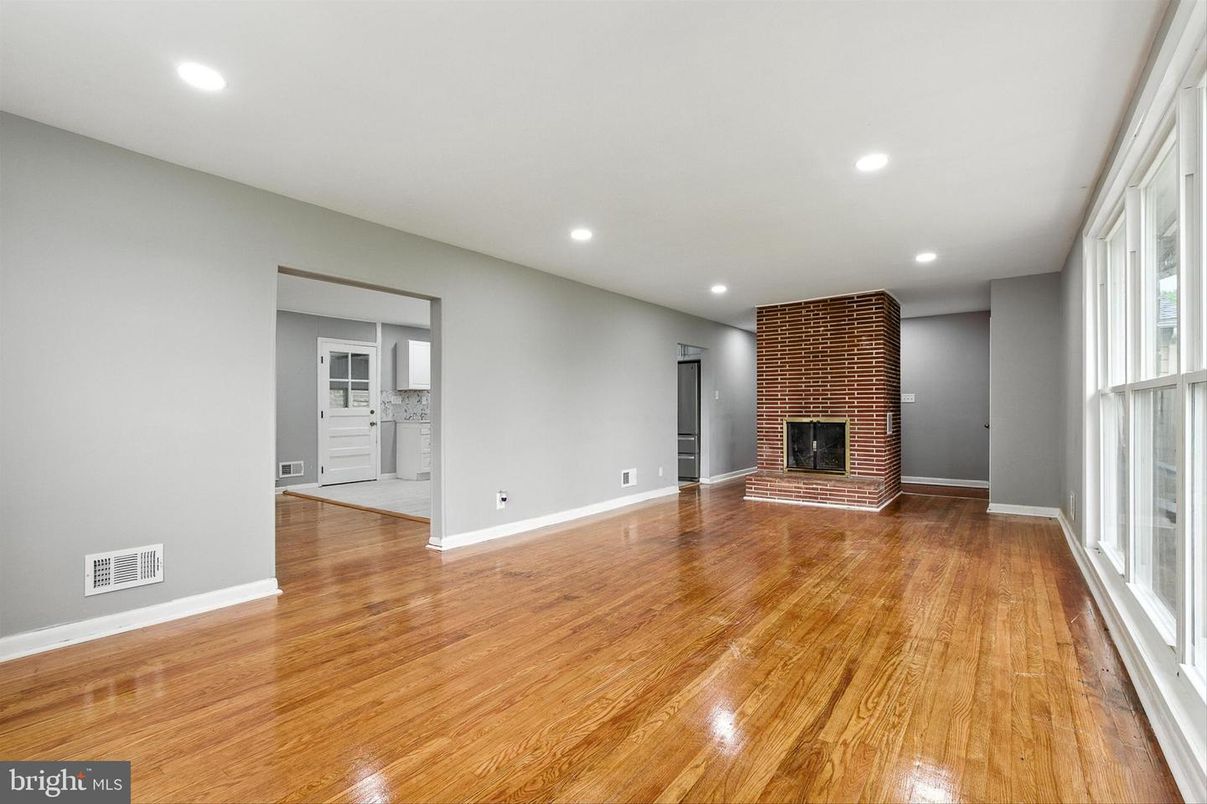 Empty room, Fireplace, Interior, Recessed Lighting, Wood Texture Flooring