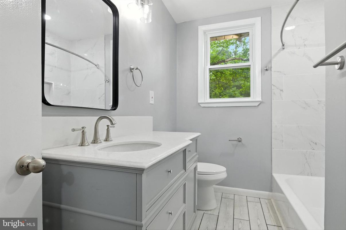 Bathroom, Interior, Marble Walls, Wood Texture Flooring