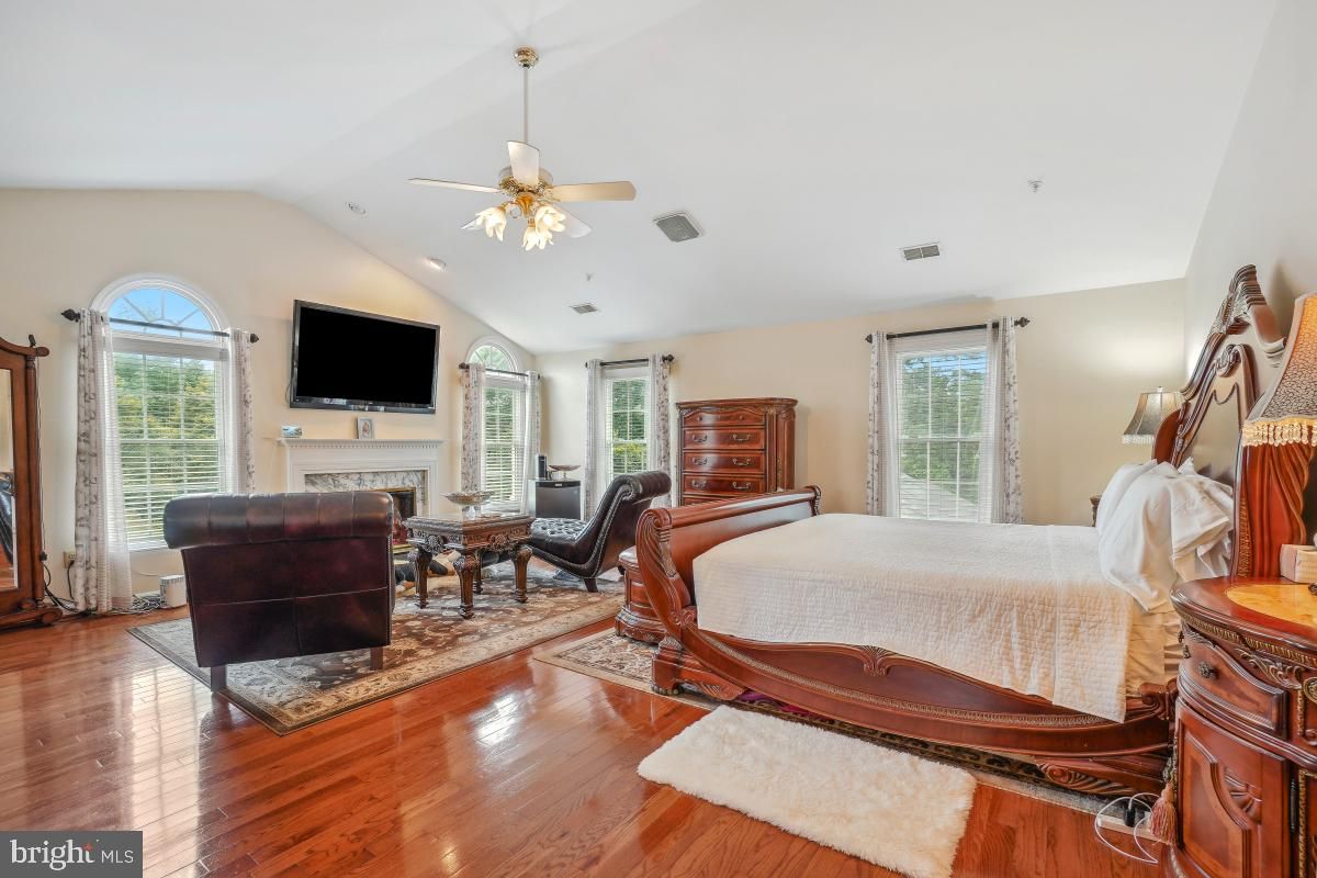 Bedroom, Fireplace, Interior, Wood Texture Flooring