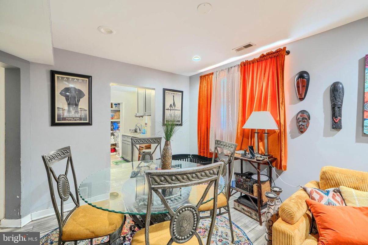 Dining room, Interior, Recessed Lighting, Wood Texture Flooring