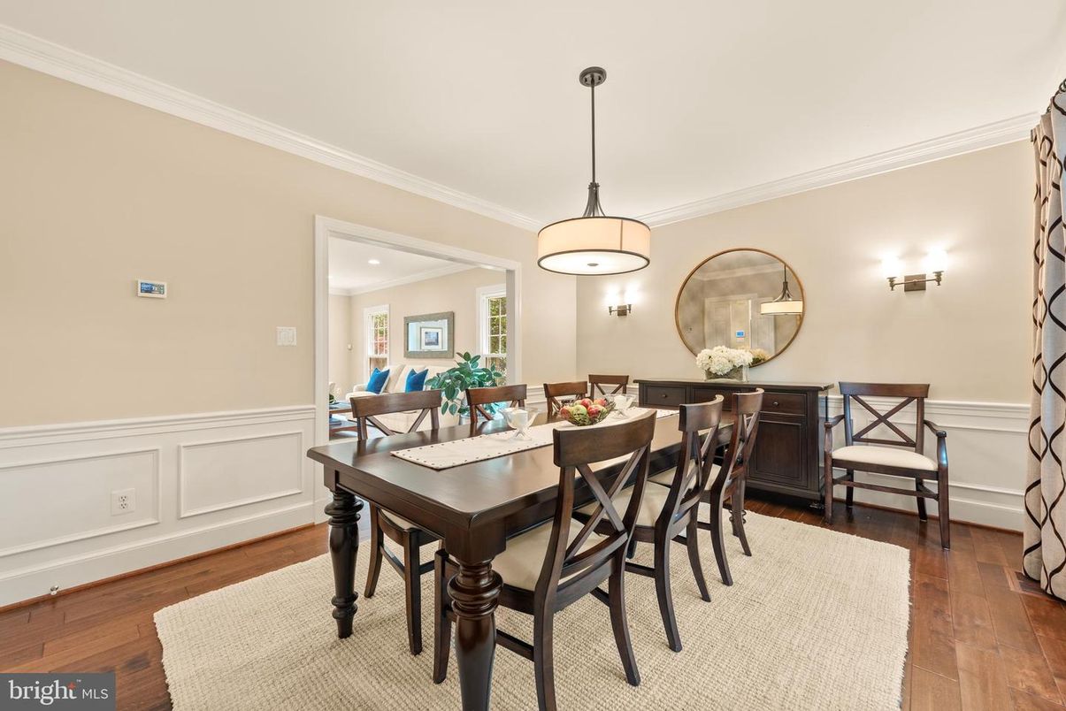 Dining room, Interior, Pendant Lights, Wood Texture Flooring