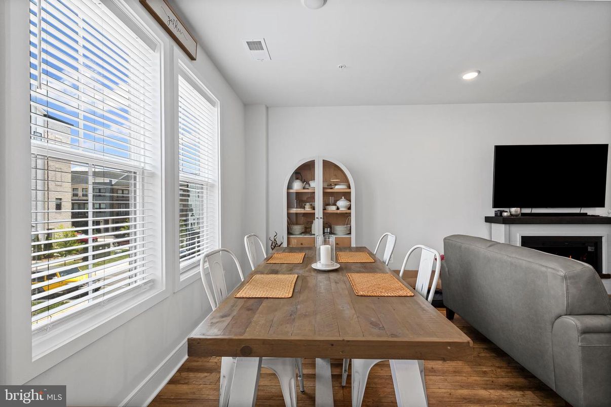 Dining room, Interior, Recessed Lighting, Wood Texture Flooring