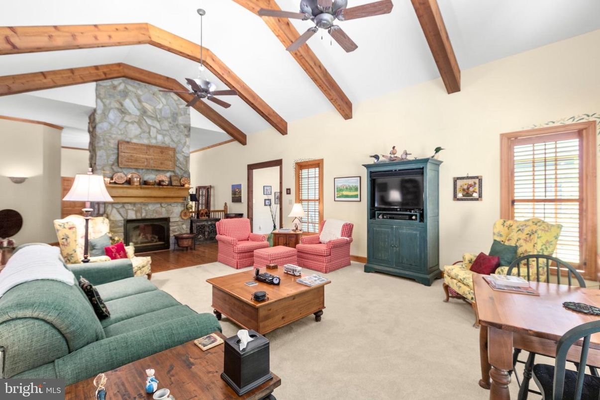 Fireplace, Interior, Living room, Stone Walls, Wooden Beams