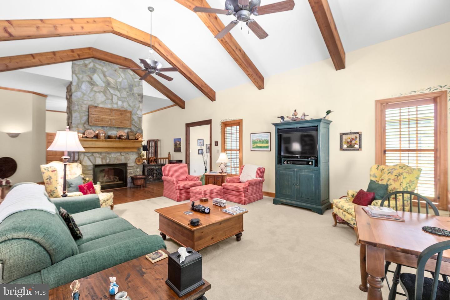 Fireplace, Interior, Living room, Stone Walls, Wooden Beams