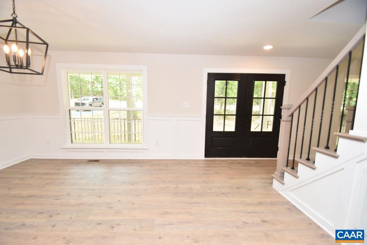 Empty room, Interior, Pendant Lights, Recessed Lighting, Wood Texture Flooring