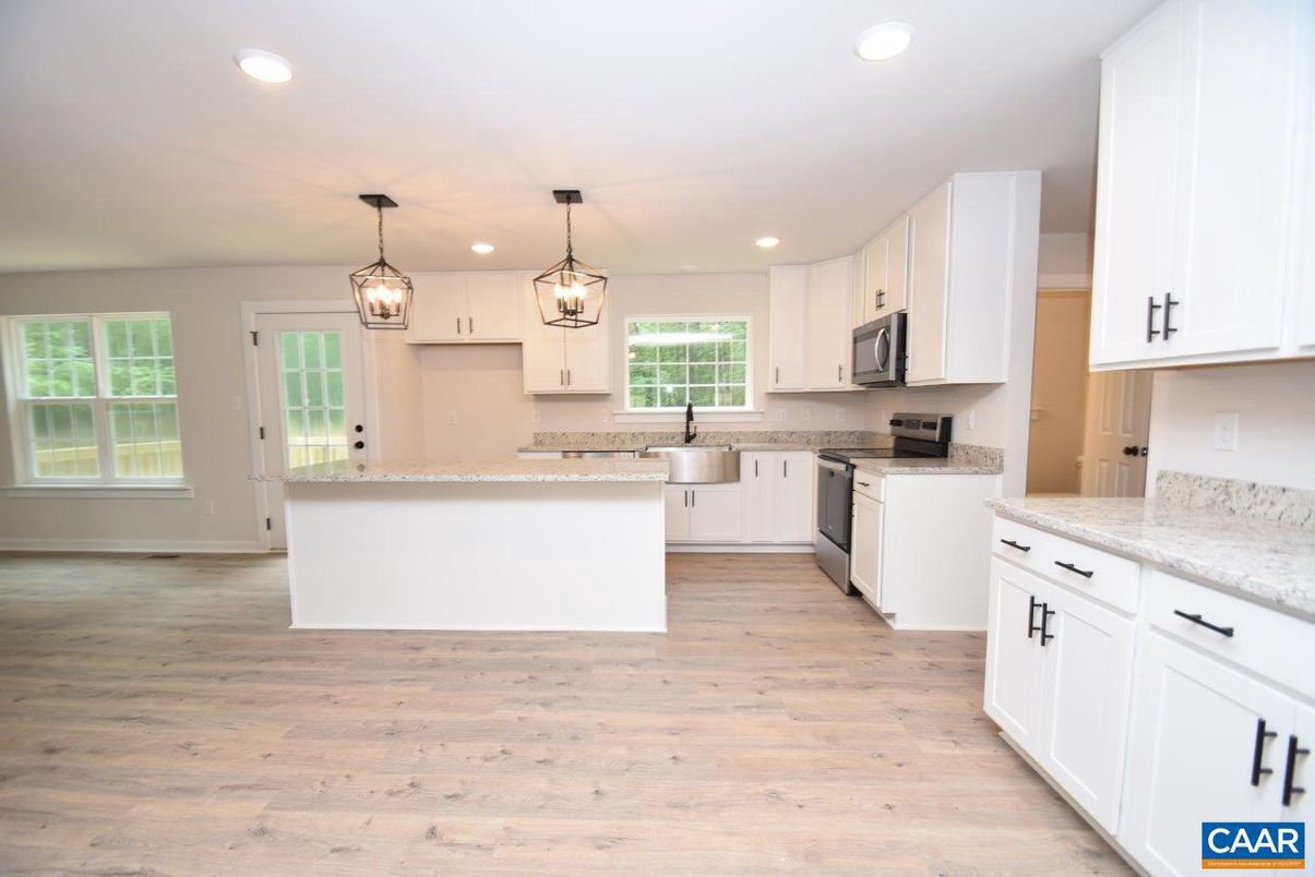 Interior, Kitchen, Pendant Lights, Recessed Lighting, Wood Texture Flooring