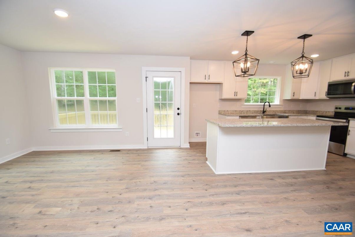 Interior, Kitchen, Pendant Lights, Recessed Lighting, Wood Texture Flooring