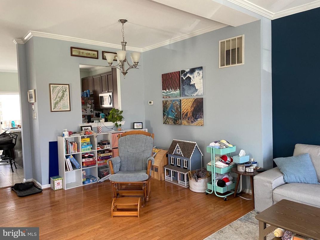 Chandelier, Home Office, Interior, Pendant Lights, Wood Texture Flooring
