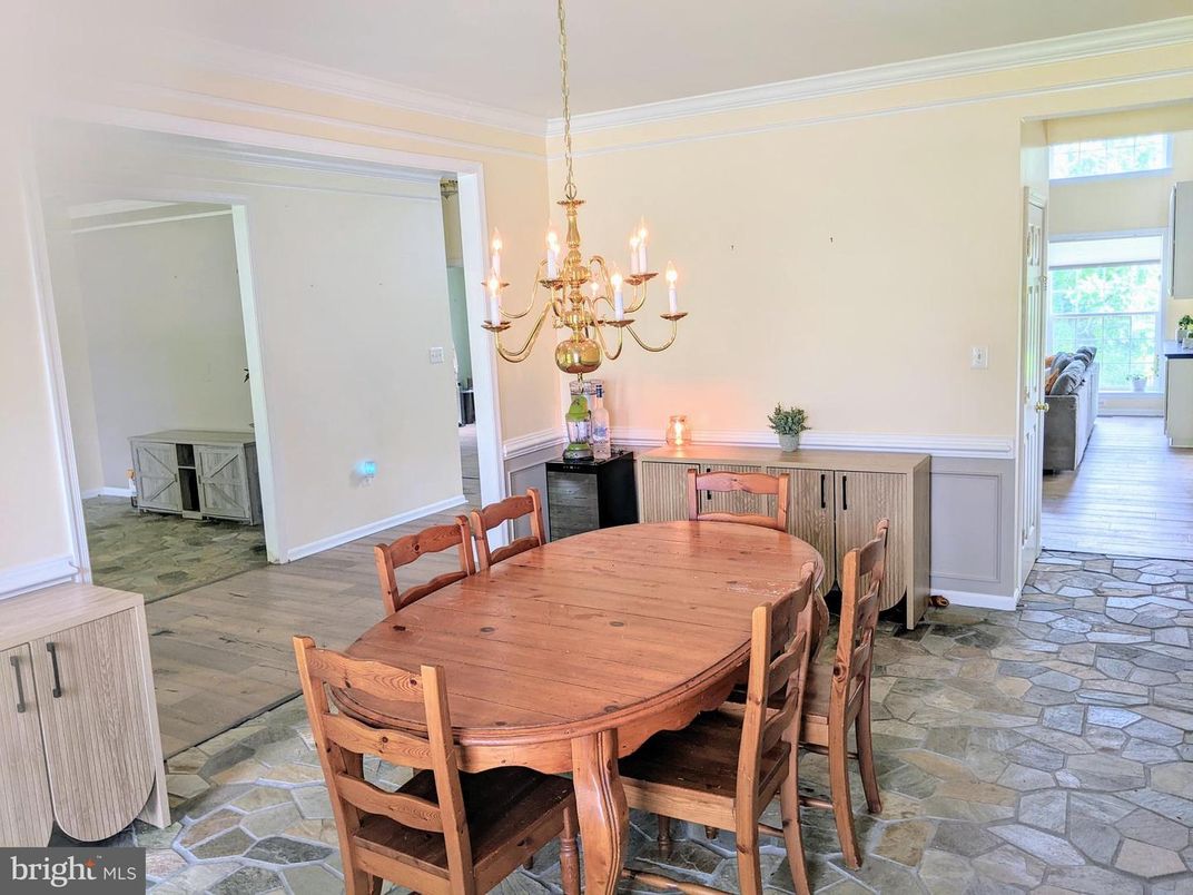 Chandelier, Dining room, Interior, Wood Texture Flooring
